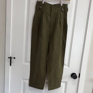 Zara Womens Khaki Green Paperbag Trousers